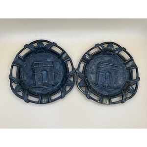 Pair of Vintage Souvenir Arc Du Triomphe Cast Iron Metal Ashtray - Made in Paris